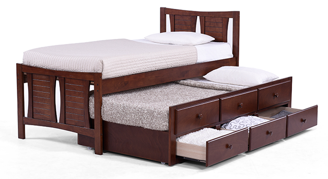 Francis Single Bed With Trundle and Storage (Mahogany)